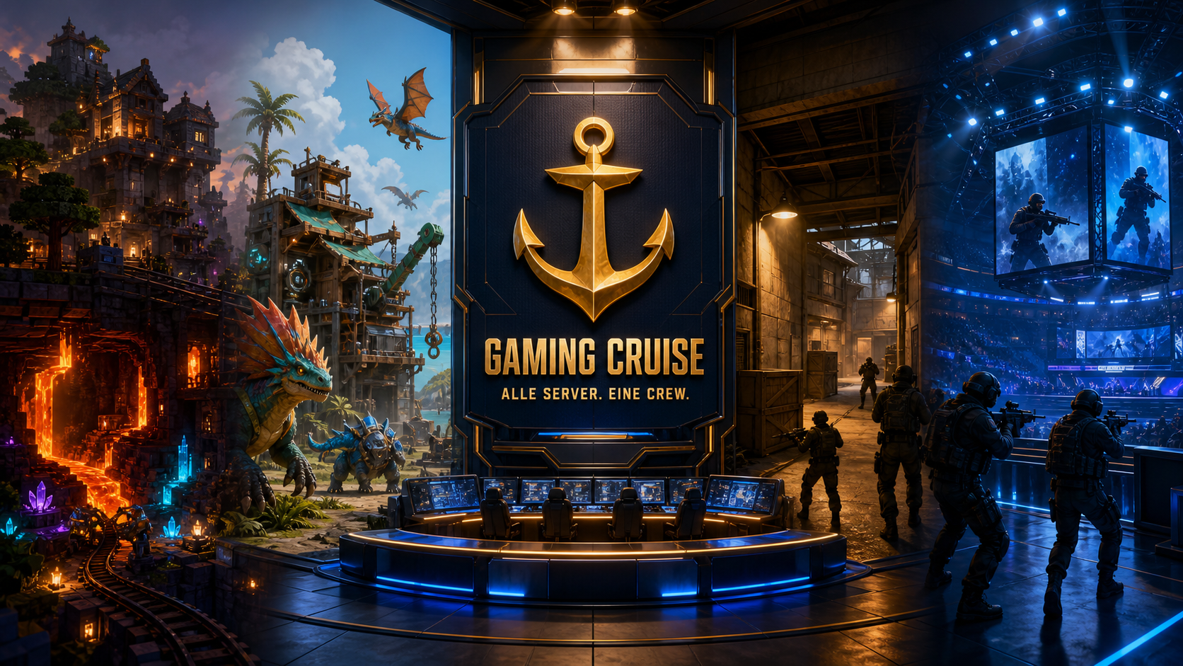 Gaming Cruise Server Control Deck mit vier Spielwelten